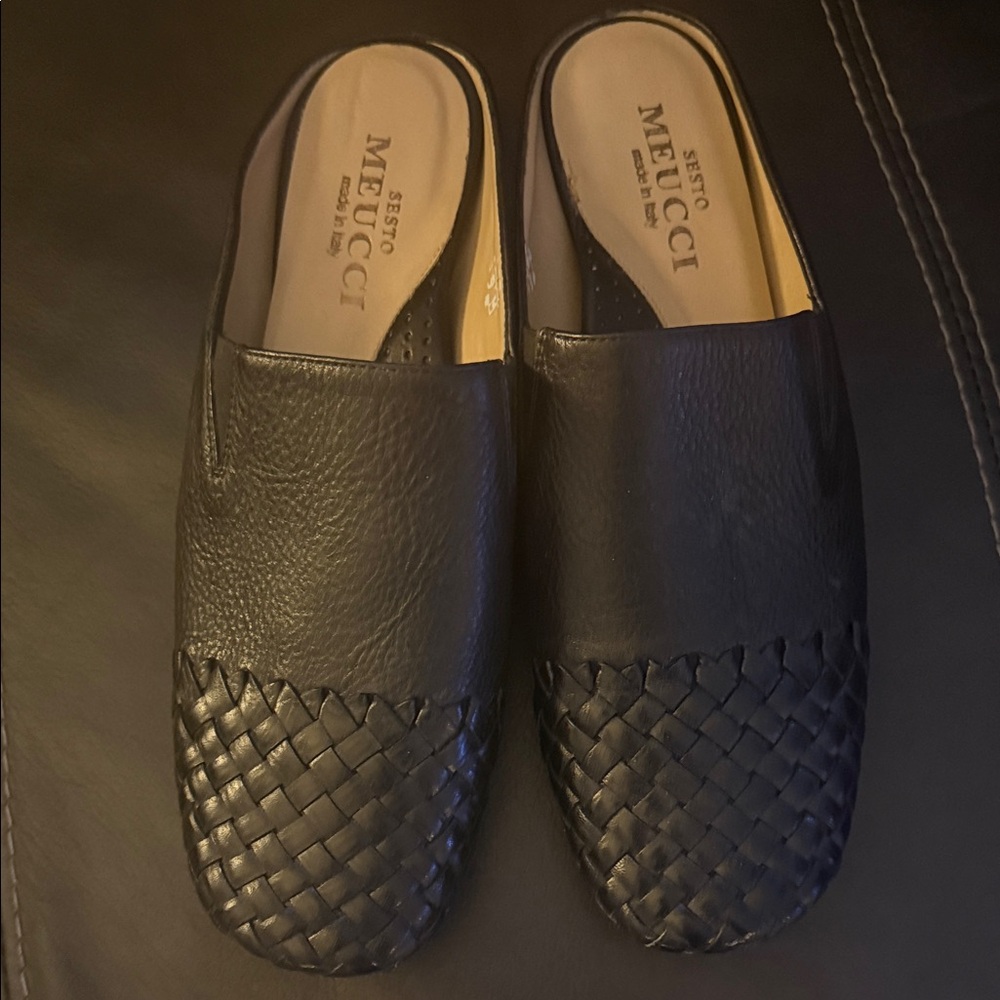 Sesto Meucci Black Woven Leather Loafers